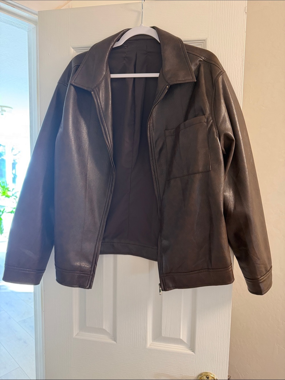 Men's Dark Brown Leather Jacket - Classic Zip-Front Coat